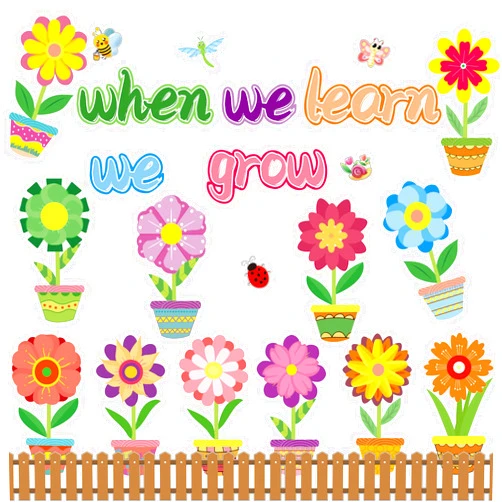 Augisteen 60 Pieces Flowers Bulletin Board Decor Spring Flowers Paper Cutouts Colorful Paper Flowers When We Learn We Grow Bulletin Decor for Classroom School Students Party Supplies