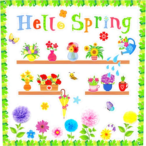 MERJACLYN 73PCS Hello Spring Bulletin Board Decorations, Spring Flowers Butterflies Cutouts for Classroom School Graduation Back to School Party Kids Bedroom Decor