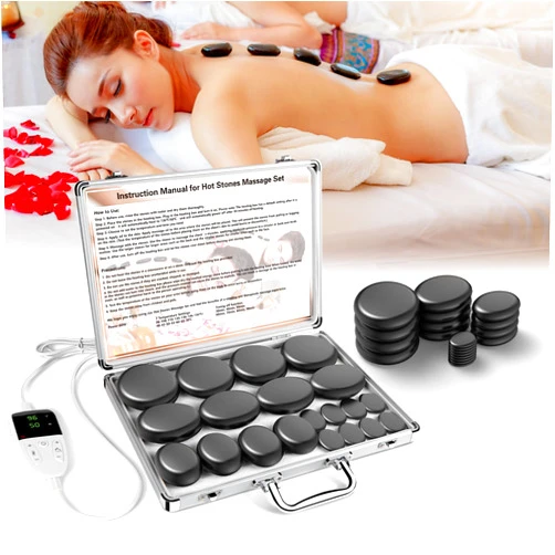 AICNLY Hot Stones Massage Set with Temperature Adjustment-20 Pcs Basalt Hot Stones with Heater Kit, Professional Massage Tool for Spa-Lymphatic Drainage, Relieve Tension and Muscle Pain
