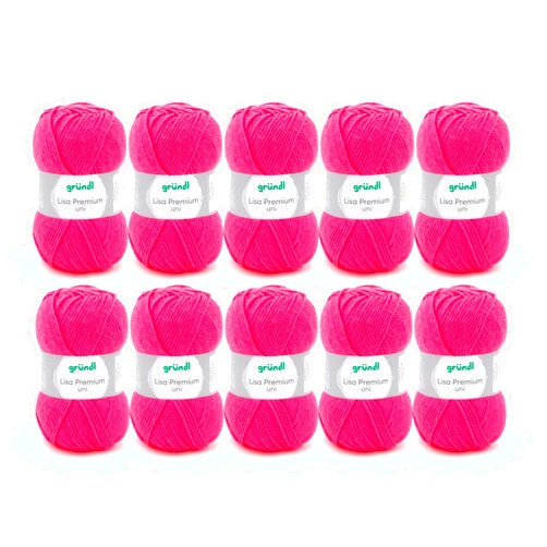 Grundl Gründl Lisa Premium Uni-Pack of 10 Balls, Acrylic, neon Pink 30, 10x 50g