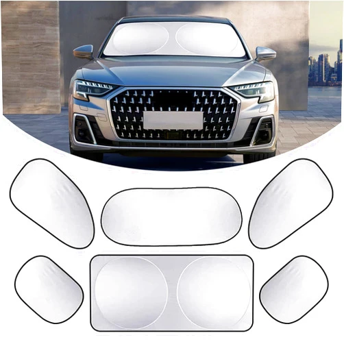 Fasebeek Pack-6 Car Protective Kit, Car Windshield Sunshade, Side Window Sun Protection Cover, Universal Automobile Supplies, for Most Cars, Trucks and Vans (Silver)