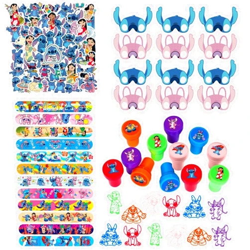 delaimastor Stitch Birthday Decorations, Stitch Party Supplies Include 12 Stamps, 12 Slap Bracelets,12 Masks, 50 Stickers Classroom Rewards Prizes, Goody Bag Treat Bag Stuff for Stitch Party Favors