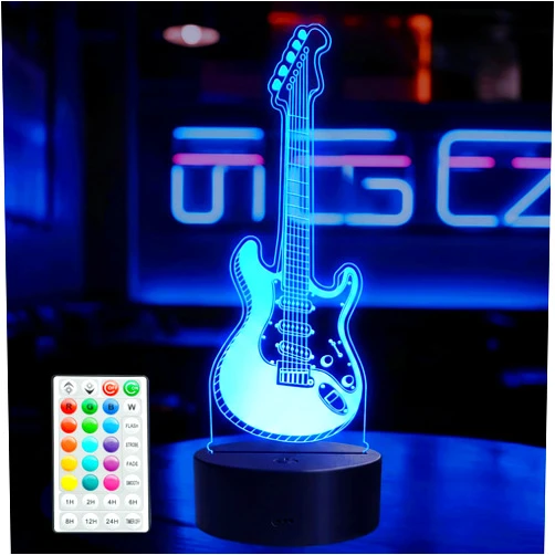 POSSHE Guitar Gifts, Guitar Night Light, 3D Illusion Lamp with 16 Colors Changing, Remote Control with Timer, Kids Music Room Decoration for Holiday Birthday Christmas