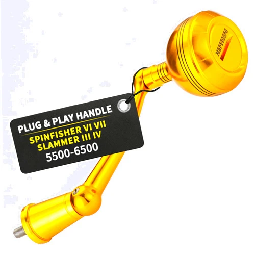 MARVELURE Foldable Power Handle for Penn Spinfisher VI VII Slammer III IV (Not for Spinfisher Long Cast/V/SS) (Gold, Slammer/Spinfisher 5500-6500 Thread)