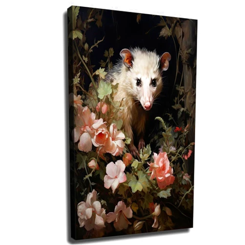 cjkhgdoi Dark Opossum and Flowers Wall Art Print, Dark Academia Wall Art, Moody Canvas Print, Witch Room Decor, Vintage Botanical Aesthetic Ready to Hang (Framed, 0812 inch)