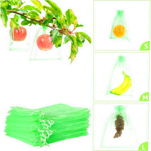 MIXC 50 Pcs Fruit Protection Bags,8''×12''fruit netting bags for fruit trees Fruit Cover Mesh Bag with Drawstring Netting Barrier Bags for Plant Fruit Flower