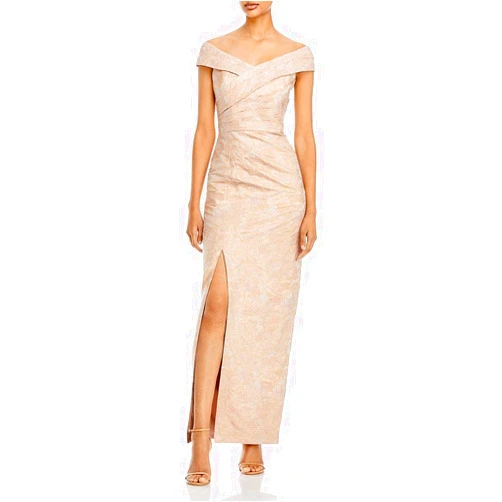 Aidan Mattox Womens Pleated Cap Sleeve Off Shoulder Full-Length Evening Sheath Dress