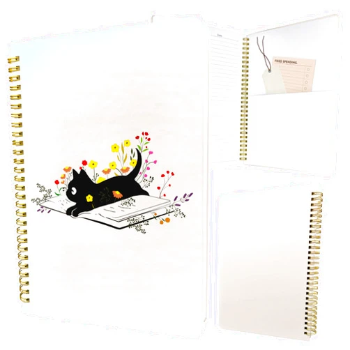 Stanoha Cute Spiral Notebook journal B5 Aesthetic Pretty Design for Women Girls Kawaii with Pocket, 10 x 7.2 inch, Lined, Cat Book