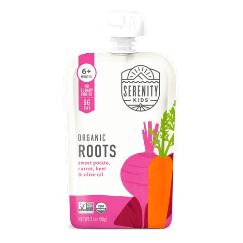 Serenity Kids 6+ Months USDA Organic Veggie Puree Baby Food Pouches | No Sugary Fruits or Added Sugar | Allergen Free | 3.5 Ounce BPA-Free Pouch | Roots | 6 Count