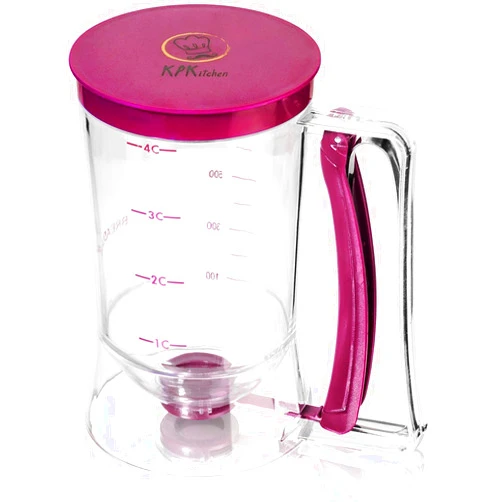 KPKitchen Pancake Batter Dispenser - Kitchen Must Have Tool for Perfect Pancakes, Cupcake, Waffle, Muffin Mix, Cake & Crepe - Easy Pour Baking Supplies for Griddle - Pancake Maker with Measuring Label