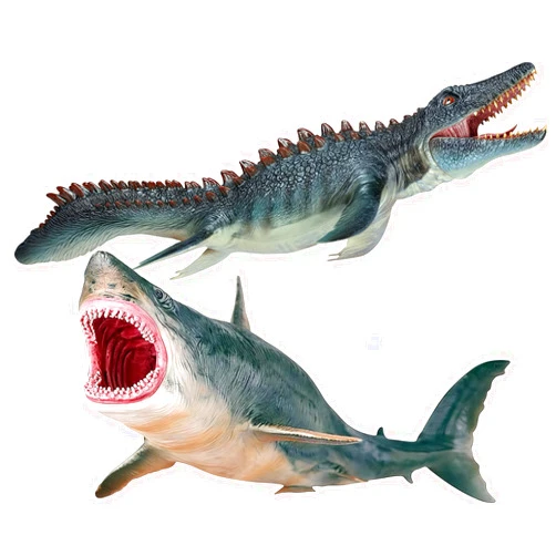 Gemini&Genius Mosasaurus and Megalodon Water Dinosaur Great White Shark Toys Set, Dinosaur with Sea Monster Set for Birthday Cake Toppers, Action Figure Toy Collections, Play or Display Toys for Kids