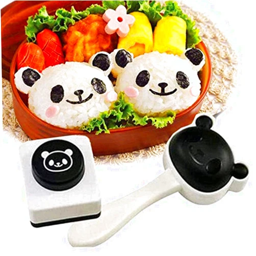 Fellibay Hofumix Bento Accessories Sushi Mold Rice Ball Mold Sushi Shaper Kit Cartoon Panda Pattern Bento Nori Decor Kits DIY Kitchen Tools for Baby Kids Meal 2 Sets