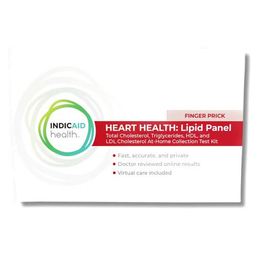 INDICAID Health Heart Health, Lipid Panel Test for Total Cholesterol, Triglycerides, HDL & LDL Cholesterol, Cardiovascular Health, at-Home Fingerprick Blood Collection, Accurate CLIA Lab Testing