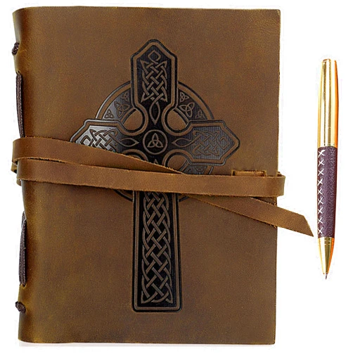 Sovereign-Gear Leather Journal Celtic Cross Notebook Embossed Cross Handmade Travel Diary, A5 Vintage Writing Bound Journal For Men & For Women Antique Rustic Leather 6x8