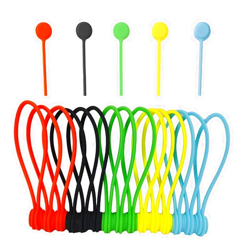 Wighamtex 15 Pack Magnetic Silicone Cable Ties - Reusable Wire Organizer Clips for Bundling and Organizing, Anti-Dust, Multi-Color Bundling Straps for Cables, Headphones, Fridge (15, 7.7-inch)