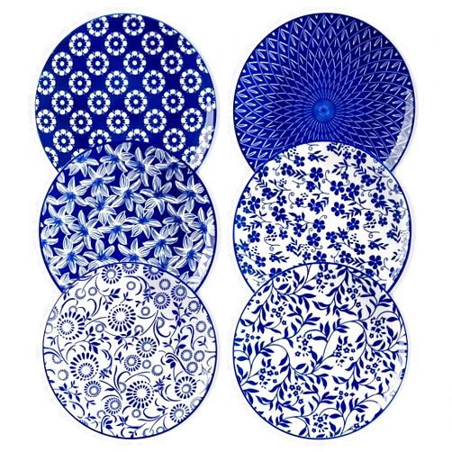 vancasso Ceramic Salad Plates Set of 6, Small Vintage Plates 8.25 Inch Plates Set of 6 for Kitchen, Porcelain Blue and White Dessert Plates for Kitchen, Microwave Oven Dishwasher Safe, Vintage Gift