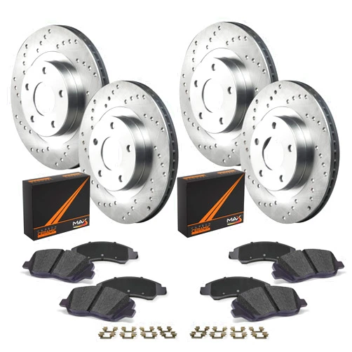 Max Advanced Brakes Front & Rear Brake Kit For 2015-2020 Ford F150 w/EPB 2018-2021 Ford Expedition Lincoln Navigator Replacement Cross Drilled Disc Brake Rotors and Ceramic Brake Pads