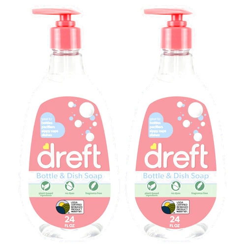 Dreft Baby, Bottle and Dish Soap, Removes Milk Film & Odor, Plant Based, Fragrance Free, Travel Size Bottles, 24 Fl Oz (Pack of 2)
