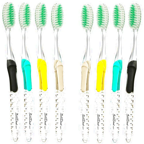 Solodent Toothbrush Soft, Silver & Jade Flossing Bristles (Pack of 8) Colors May Vary