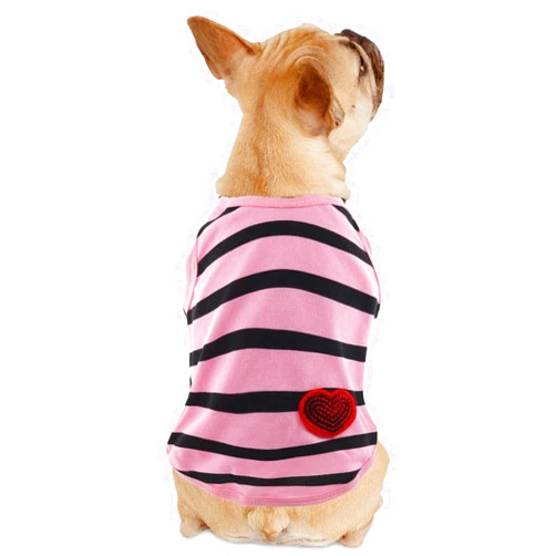 DroolingDog Pet Dog Striped T-Shirt Dogs Cats Cotton Vest Spring Summer Pet Apparel Tee Shirt Suitable for Small Medium Large Pets French Bulldog Bichon Clothes, Pink, Large