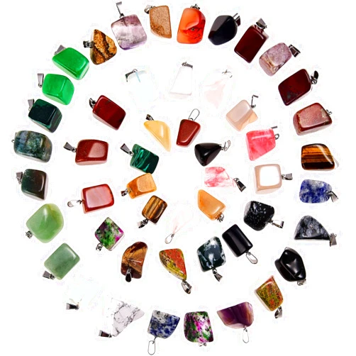 Hicarer 50 Pieces Mixed Stone Beads Crystal Stone Pendants Quartz Charms with Storage Bag for Jewelry Making