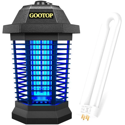GOOTOP Bug Zapper Outdoor Electric, Mosquito Zapper, Fly Traps, Fly Zapper, Mosquito Killer, 3 Prong Plug, 90-130V, ABS Plastic Outer (Black) with 15W Replacement Bulb