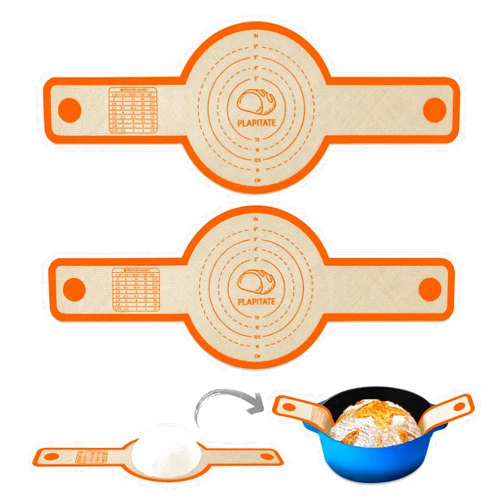 PLAPITATE Silicone Bread Sling for Dutch Oven Liner, Non Stick 2 PCS, Easy Clean Reusable Silicone Baking Mat with Long Handles, Easy to Transfer Sourdough Bread, Orange