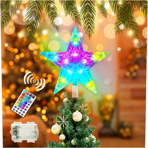 Befoxfo Christmas Star Tree Topper Lights 8.5inch 10LED Multicolour with Versatile Remote Controller 3AA Battery Powered Star Treetop Light for Xmas Tree Decoration （Indoor and Outdoor ）