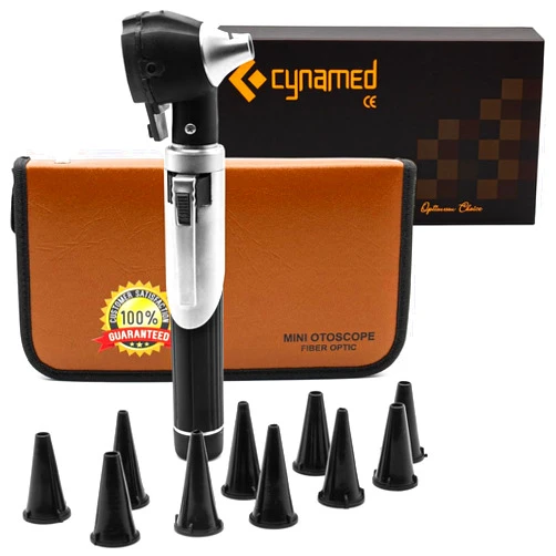 Cynamed Mini Otoscope - Portable Ear Light and Exam Kit for Home and Professional Use - 4X Magnifying Fiber Optic Scope with Spare Tips, Bulb, and Carrying Case