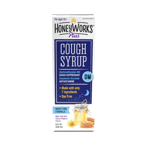 HoneyWorks Plus Adult Nighttime Cough Syrup with Organic Honey and DM, 8oz