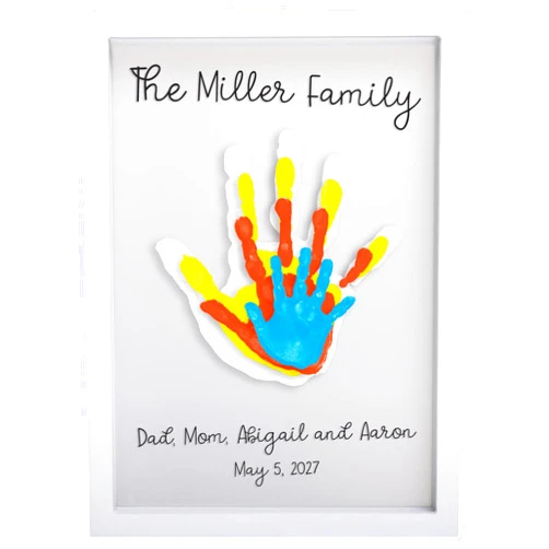 Pearhead Clear Family Handprint Frame, DIY Art Print Keepsake, Home Decor, Gift for New and Expecting Parents, 4 Paint Colors Included