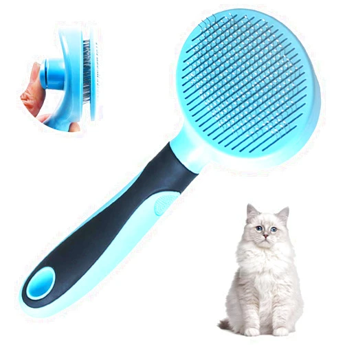 SDY IDUSE Cat Brush, Soft Dog Grooming Tool Brush for Dogs and Cats, Removes Loose Undercoat, Mats Tangled Hair Slicker Brush for Pet Massage-Self Cleaning (Blue)