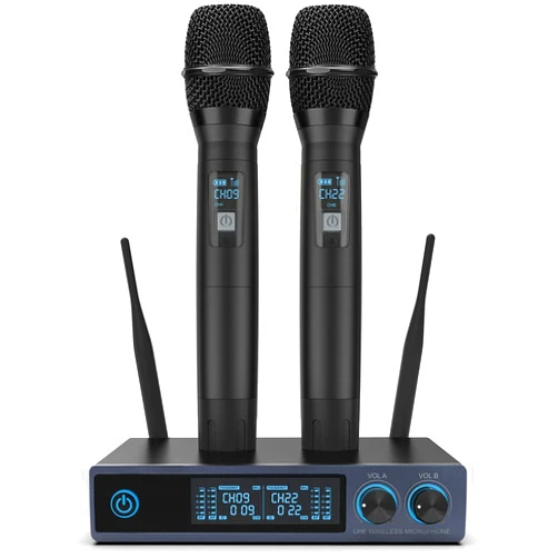PERWHY Wireless Microphone, Metal Dual Professional UHF Cordless Dynamic Mic Handheld Microphone System for Home Karaoke Party, Meeting, Church, DJ, Wedding, Home KTV Set, 200ft