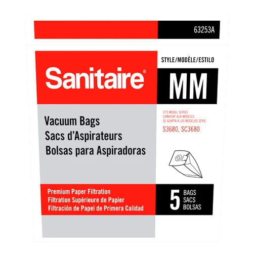 Sanitaire MM Premium Paper Bag (Pack of 5), Fits Models S3680 & SC3680 Canister Vacuums, 63253A, White