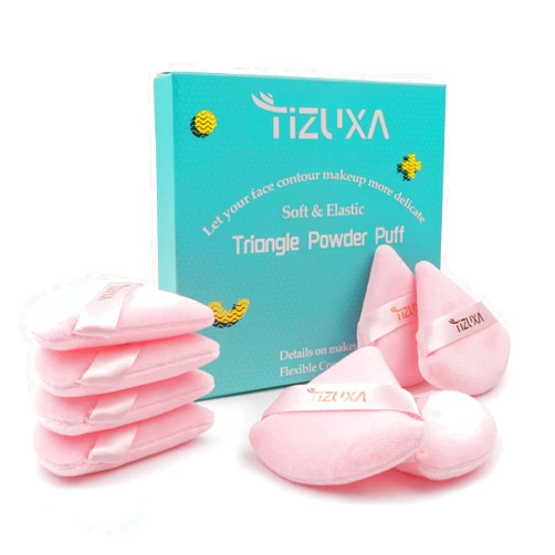 Tizuxa 8pcs Triangle Powder Puffs for Face Powder Setting Powder Puff Triangle Makeup Puff for Loose Cosmetic Foundation Velour Makeup Sponge Puff Beauty Tool - Pink