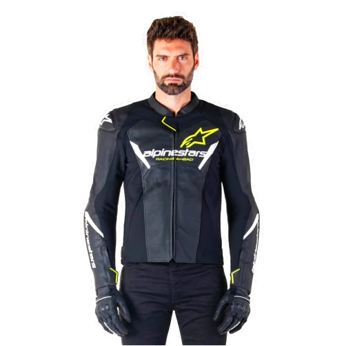 Alpinestars Faster V3 Airflow Leather Motorcycle Jacket, Sport Style, CE Certified, Advanced Ventilation, Durable Design