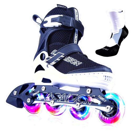 PAPAISON Adjustable Inline Skates for Kids and Adults with Full Light Up Wheels, Outdoor Roller Skates for Girls and Boys, Men and Women