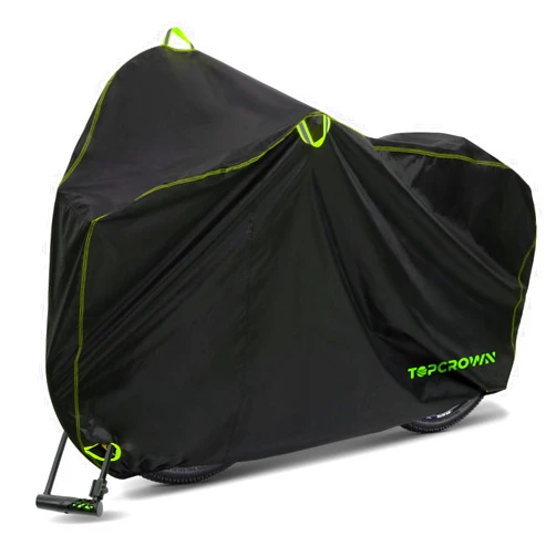 Topcrown Bike Cover Waterproof Outdoor Storage for 1/2/3 Bikes, Bicycle Cover Rain Sun UV Dust Wind Proof with Storage Bag for Mountain Road Bike/Ebike (210D Black+Green, XL Size for 1 bike)