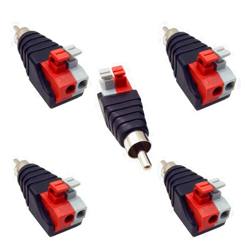 Bfybest 5pcs Speaker Phono RCA Male to 2 Screw Terminal Female Strip Audio Video Spring Press Type Balum Connector Adapter (RCA M/AV F)