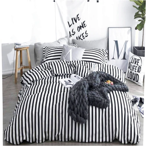 CLOTHKNOW Twin Comforter Set Stripes 3Pcs Black and White Bedding Comforter Sets Ticking Comforter Black White Twin Comforter Soft Farmhouse Comforter Sets Twin