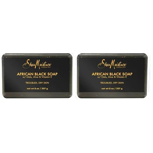 SheaMoisture Bar Soap African Black Soap for Troubled Skin Cleanser with Shea Butter 8 oz (Pack of 2)