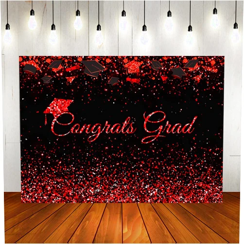 Lofaris Class of 2024 Congrats Grad Black and Red Glitter Backdrop Congratulate Celebration Graduation Prom Party Background Cake Table Decorations Photo Booth Props 7x5ft