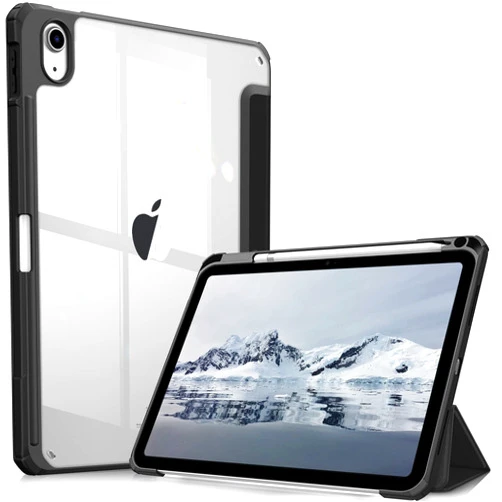 Fintie Hybrid Slim Case for iPad 10th Generation 10.9 Inch Tablet (2022 Model) - [Built-in Pencil Holder] Shockproof Cover with Clear Transparent Back Shell, Auto Wake/Sleep, Black