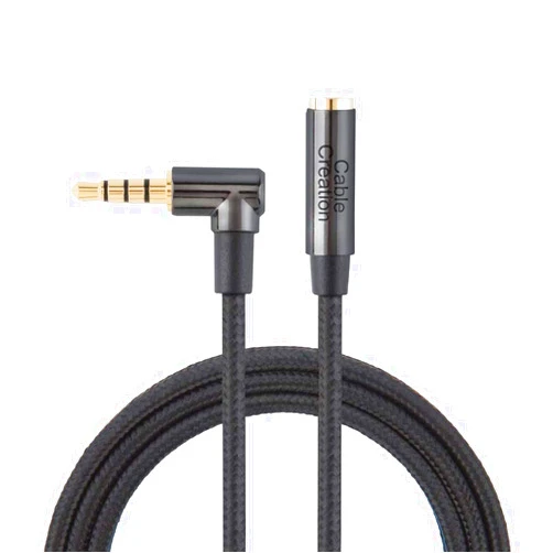 CableCreation Headphone Extension Cable 3FT/0.9M, 3.5mm TRRS Audio Stereo Cable, Right Angle Auxiliary HiFi Cable with Silver-Plating Copper, 24K Gold Plated (Microphone) for Car Stereos