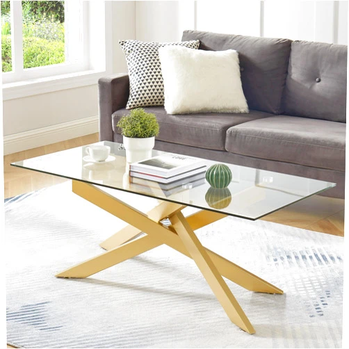 Edwin's Choice Gold Coffee Table for Living Room, Modern Glass Coffee Table with 47