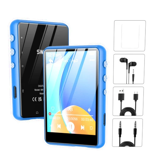 SWOFY MP3 Player Bluetooth 5.3, SWOFY 64GB Mp3 Music Player with Touch Screen, Portable Digital Audio Player with HD Speaker FM Radio, Recording Support up 128GB Blue