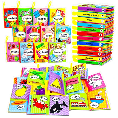 OKOOKO Soft Baby Books 12PCS Soft Cloth Books Bath Books Crinkle Washable Non-Toxic Early Education Preschool Learning Toy for Newborns Babies Infants Toddlers Kids