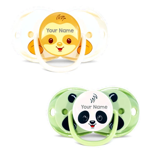 RaZbaby Personalized Keep-it-kleen Baby Pacifier (2PK) | 0-36m | Closes When Dropped, Nipple Stays Clean | Silicone Orthodontic Nipple (Panda/Sloth)