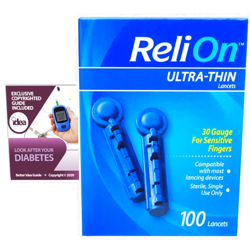 Idea Shop USA ReliOn Ultra-Thin Lancets, 30-Gauge, for Sensitive Fingers, 100 Ct Bundle with Exclusive 