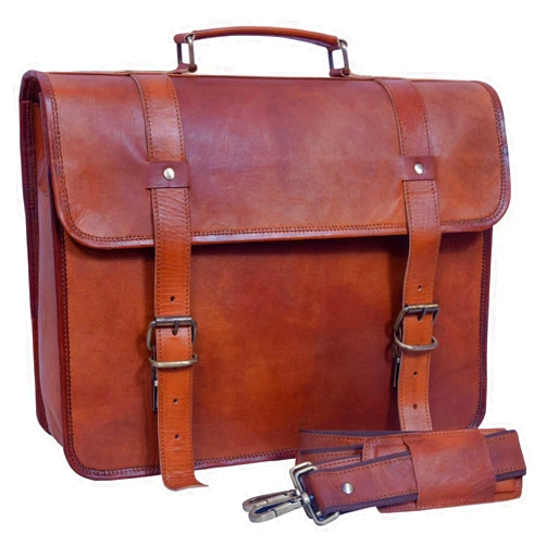 JINALEXIA LEATHER Brown Leather Messenger Bag for Men and Women - 16 inch Leather Briefcase with Easy Push Lock - Mens Vintage Business Crossbody Leather Satchel Computer Bags